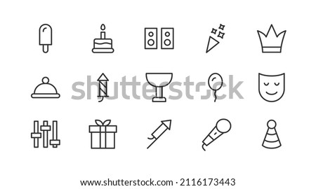Line stroke set of party icons. Premium symbols for your design. Editable vector objects isolated on a white background.