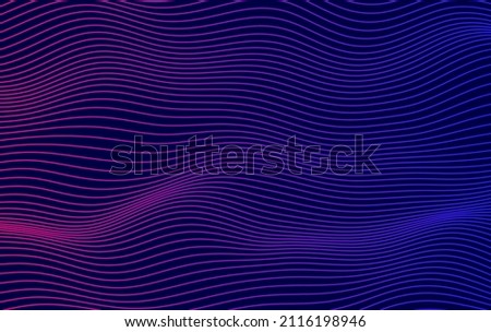 Abstract smooth thin lines on dark blue background. Futuristic technology design backdrop with purple and blue gradient transition.  Royalty-Free Stock Photo #2116198946