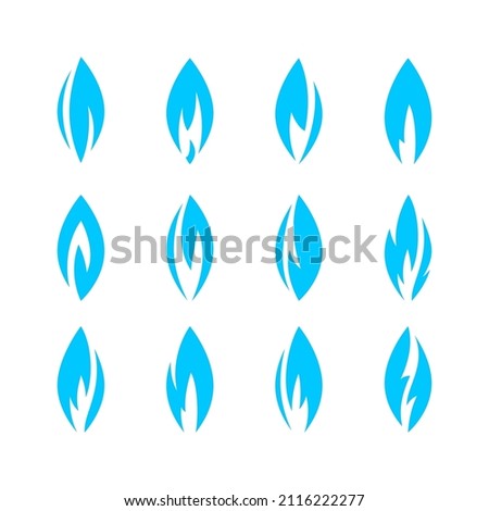 Fire flames, set blue icons, vector illustration