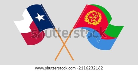 Crossed and waving flags of the State of Texas and Eritrea. Vector illustration
