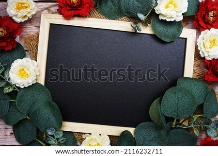 Empty space for copy with eucalyptus leaves decoration on wooden background