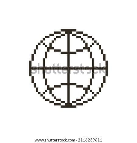 monochrome simple flat pixel art icon of black abstract round globe symbol