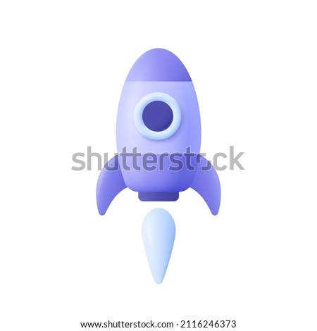 Spaceship rocket. Toy rocket upswing ,spewing smoke. Startup, space, business concept. 3d vector icon. Cartoon minimal style. Royalty-Free Stock Photo #2116246373