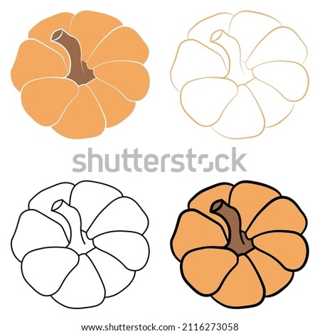 Pumpkin icon vector illustration set. Autumn Halloween or Thanksgiving pumpkin symbol in flat design, simple, outline silhouette isolated on white background