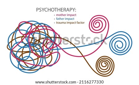 Psychotherapy concept, brain chaos ordering. Tangle knot. Psychology problems solving, untangling knot of mental issues. Mind therapy. Psychotherapy process, complicated interdependence correlations Royalty-Free Stock Photo #2116277330