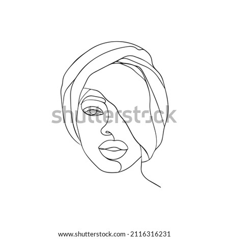 Women's faces in one line art style with flowers and leaves.Continuous line art in minimalistic style for prints, tattoos, posters, textile etc. Beautiful female fashion face Vector illustration