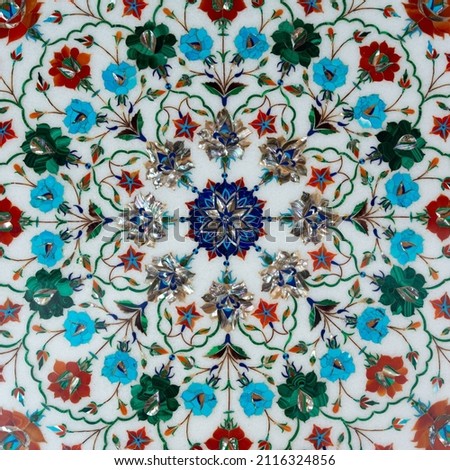 Mosaic Tabletop Design Handmade in Agra India Royalty-Free Stock Photo #2116324856