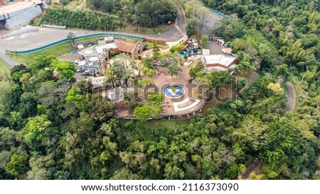 The Triple Frontier, a tri-border area between Paraguay, Argentina and Brazil, Brazilian side. "Marco das tres fronteiras" means "landmark of the three borders". Foz do Iguacu, Parana, Brazil. Royalty-Free Stock Photo #2116373090