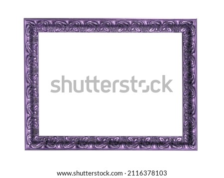 Empty purple wooden frame for paintings. Isolated on white background