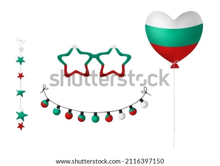 Festival clip art in colors of national flag on white background. Bulgaria