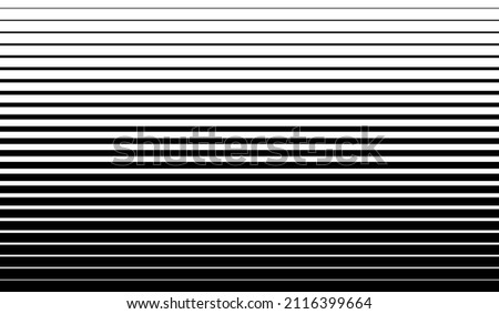 Horizontal line pattern. From thin line to thick. Parallel stripe. Black streak on white background. Straight gradation stripes. Abstract geometric patern. Faded dynamic backdrop. Vector illustration Royalty-Free Stock Photo #2116399664