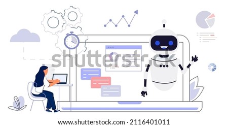 RPA Robotic process automation innovation technology Artificial intelligence web banner layout Business industry, bot, algorithm, coding, analyze, automate, check and loop Vector illustration concept Royalty-Free Stock Photo #2116401011