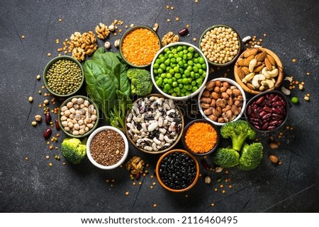 Vegan protein source top view. Royalty-Free Stock Photo #2116460495