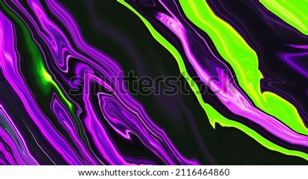 Bright fluid violet, black and neon green background. Abstract liquid purple pink wave. Art trippy digital screen. Fantasy Backdrop. Royal glitter banner. Template. Luxury texture. Creative flyer.