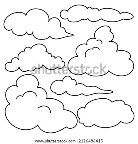 Set of clouds. Coloring. Coloring book for children. Summer coloring.