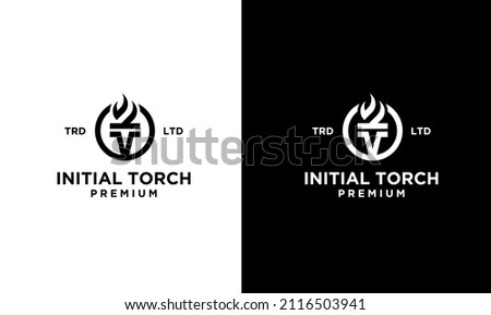 initial t Torch on circle Logo vector symbol illustration design
