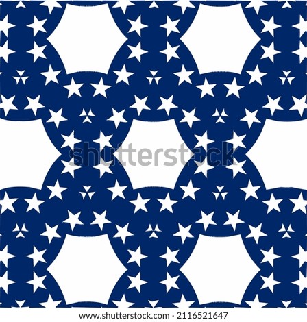 Fifty White Stars on the painted blue brick wall, American Flag theme, decorative background