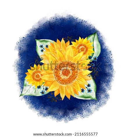 Sunflowers on a bright background. Floral ornament. Drawing for T-shirts. Image for design.