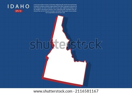 Idaho Map - USA, United States of America map vector template with isometric style with white and red color including shadow on Blue grid background - Vector illustration eps 10