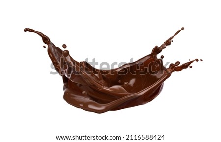 Image of dark Chocolate splash isolated on white background. Royalty-Free Stock Photo #2116588424