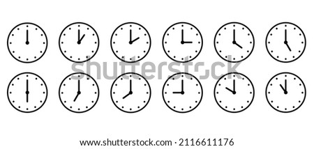 Clock or Timer vector icons set. Clock faces with arrows indicating different time Royalty-Free Stock Photo #2116611176