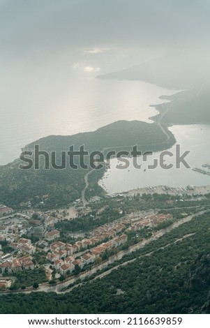 panoramic aerial view of seaside resort town of Kas in Turkey. High quality photo