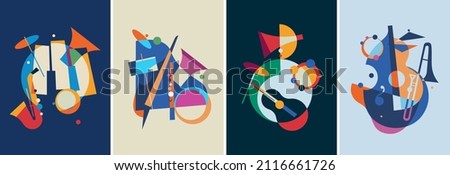 Set of jazz posters. Placard designs in abstract style. Royalty-Free Stock Photo #2116661726