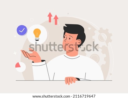 Business idea, plan strategy and solution concept. Business man having solution, ideas lamp bulb metaphor. Concept of new idea, thinking, innovation, creative idea for project, business, start up. Royalty-Free Stock Photo #2116719647