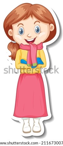 Cute girl in winter outfit cartoon character illustration