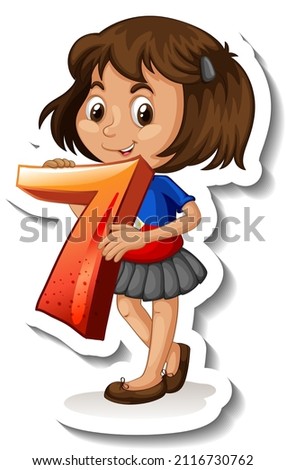 Student girl holding number seven illustration