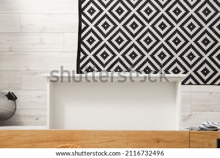 Opened empty drawer in light kitchen Royalty-Free Stock Photo #2116732496