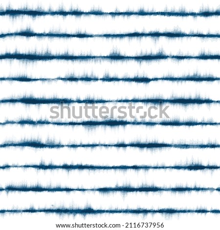 Vector Seamless Shibori Watercolor Indigo Tie Dye Fabric Pattern Texture Blue White Stripe Royalty-Free Stock Photo #2116737956