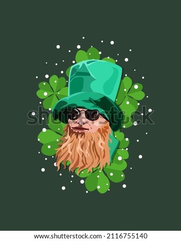 A man with a red beard wearing sunglasses and a green Irish St. Patrick's hat.