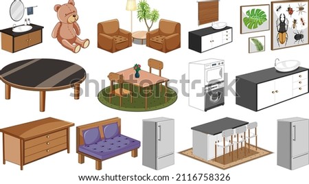 Set of interior furniture and decorations illustration