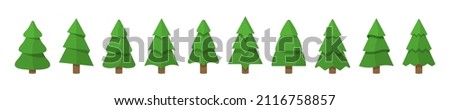 Set of cartoon Christmas trees, pines for greeting card, invitation,banner, web. Winter holiday. Icons collection.