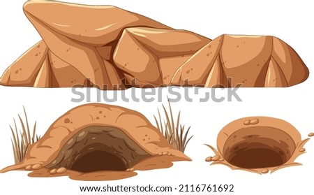 Set of bolt-holes and brown rock illustration