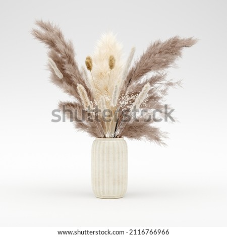 Bouquet of pampas grass in a vase on white background. Modern eco decor Royalty-Free Stock Photo #2116766966