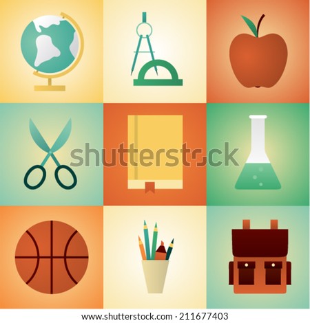 Vector illustration icon set of school 