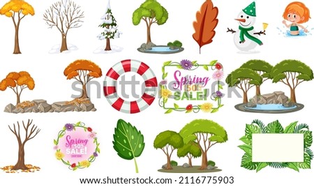 Set of four seasons trees and nature objects illustration