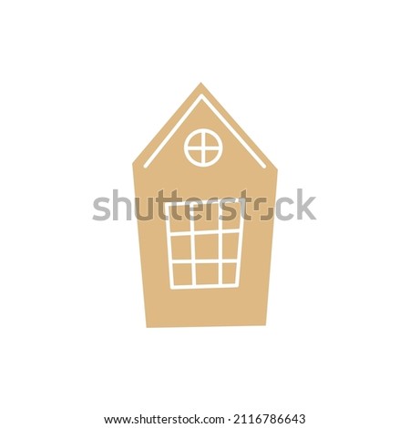 Traditional gingerbread house isolated on light background. Flat cartoon colorful vector illustration