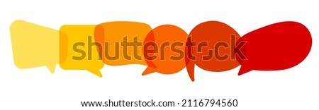 Composition of connected red, orange and yellow gradient speech bubbles. Banner with bubbles of different shapes. Vector illustration.