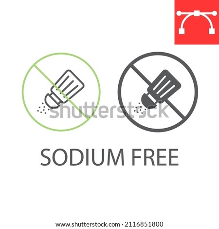 Sodium free line and glyph icon, product and salt shaker, salt free vector icon, vector graphics, editable stroke outline sign, eps 10.
