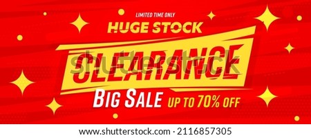 Sale banner template with Huge stock clearance sale. Big sale offer with discount 70% off Royalty-Free Stock Photo #2116857305