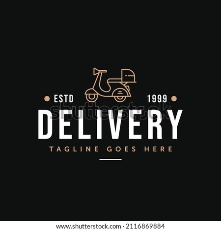 minimalist line art scooter bike box express delivery logo template vector illustration design