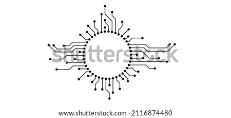 Circuit board or electronic motherboard. lines and dots connect. Vector high-tech technology data. Electrical board. digital tech. cpu, PCB printed circuit. Apri, chip and process.   Input or output. Royalty-Free Stock Photo #2116874480