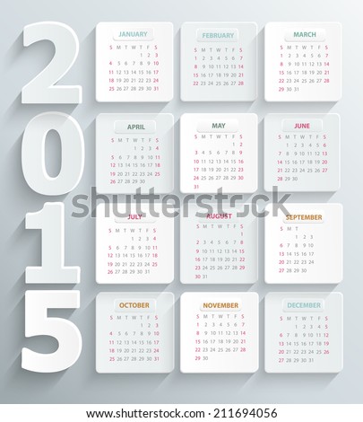 Modern calendar 2015 in a paper official style. Vector.
