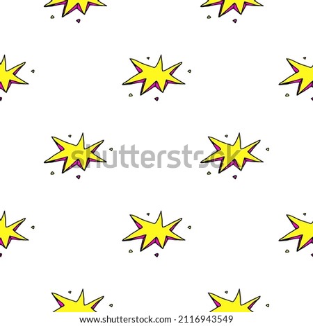 Explosions seamless pattern. Comic doodle sketch style. Boom bubbles vector wallpaper.