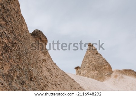 Rock mountain landscape without people in Cappadocia, Goreme, Turkey, incredible rock formations and geological anomalies.