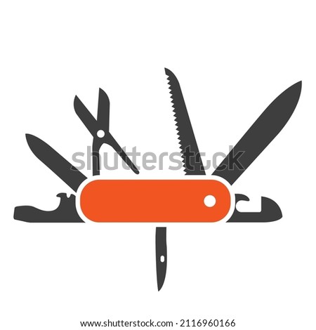 Swiss folding knife flat icon, army multitool jack-knife, clasp-knife, vector  Royalty-Free Stock Photo #2116960166