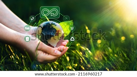 Circular economy concept. Sharing, reusing,repairing,renovating and recycling existing materials and products as much possible. Royalty-Free Stock Photo #2116960217
